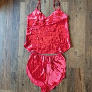 Frederick's Of Hollywood Red Silky 2 Piece Lingerie Set